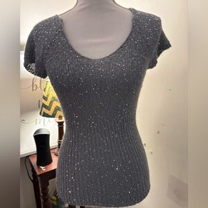 Elegant Gray Sequin Knit Top